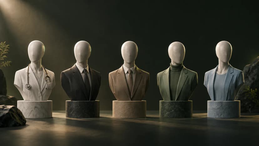 Hoja de contactos con marcos de retrato vacíos iluminados de distintas formas en un estudio.