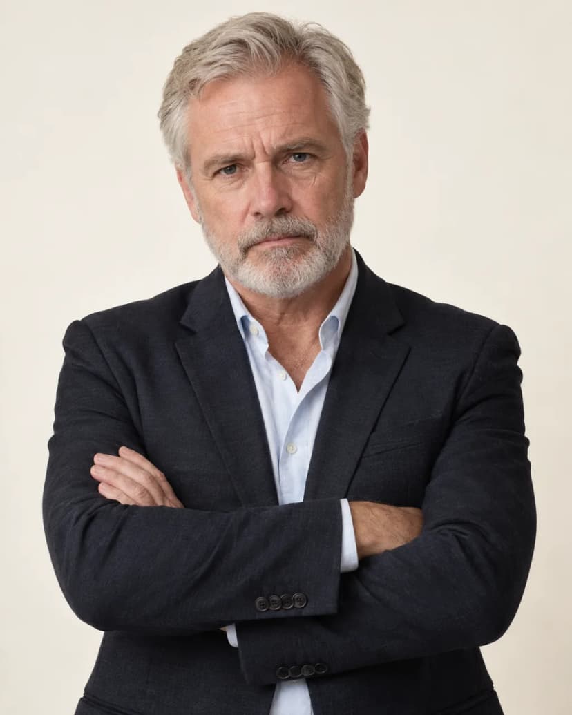 Error de retrato profesional: brazos cruzados con expresión cerrada