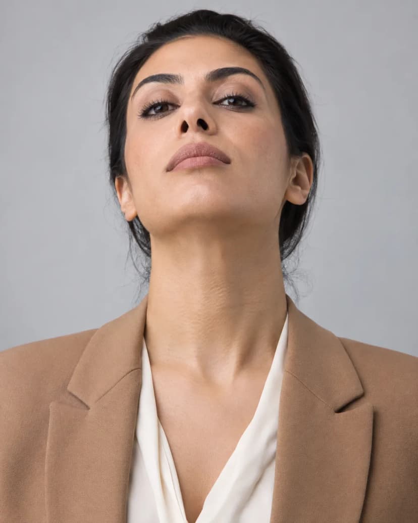 Error de retrato profesional: la barbilla levantada para que la cámara mire hacia la nariz y el cuello parezca comprimido