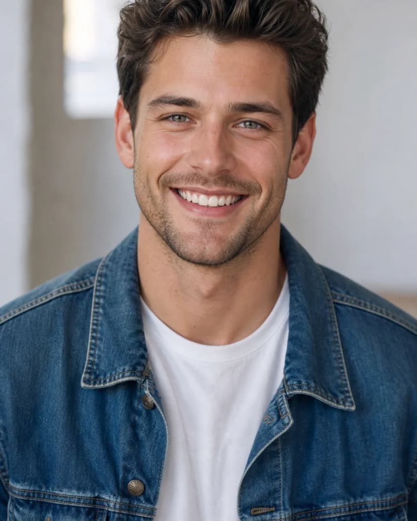 Dating profile picture idea: denim jacket over tee outfit