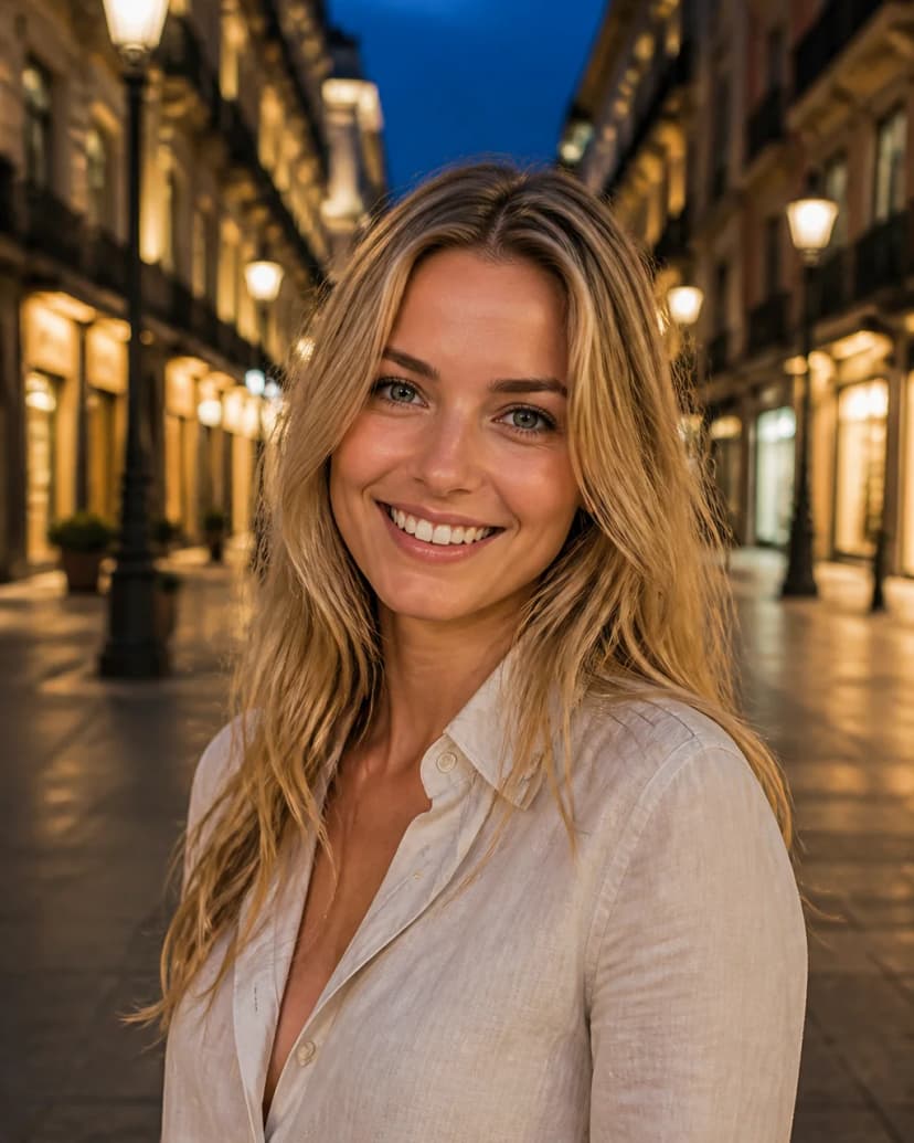Dating profile picture idea: city street at dusk backdrop